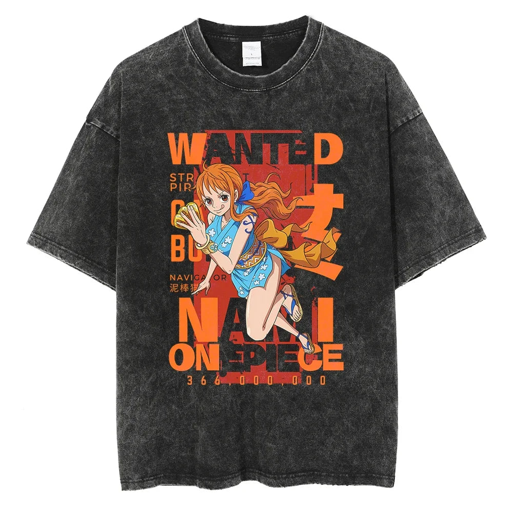 One Piece Nami Wanted Bounty Graphic Vintage T-Shirt