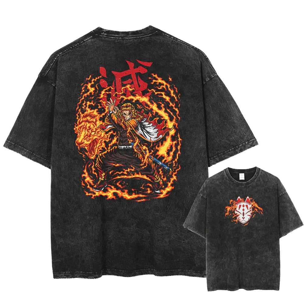 Demon Slayer Rengoku Flames of Justice Oversized Vintage T-Shirt
